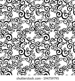 Vector Seamless Pattern With Swirls Motifs In Retro Style. Contrast Scroll Work Background. Element For Design. Ornamental Backdrop And Ornate Decor For Wallpaper. Endless Texture.