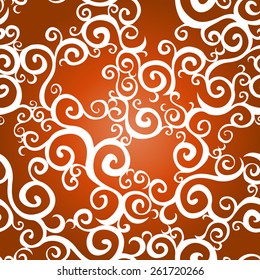 Vector seamless pattern with swirls motifs in retro style. Contrast scroll work background. Element for design. Ornamental backdrop and ornate decor for wallpaper. Endless texture.