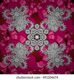 vector seamless pattern with swirls on pink background.