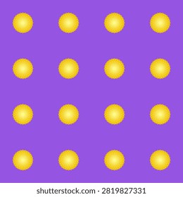 Vector seamless pattern with symbol of Chrysanthemum on violet background. Beautiful flower with yellow petals. Chrysanths are designed in flat style with simplified shapes
