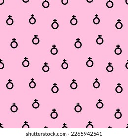 Vector seamless pattern with the symbol of the female beginning. Black symbols of feminism on a dark pink background