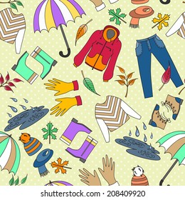 Vector seamless pattern with symbols of autumn. Background for use in design, web site, packing, textile, fabric