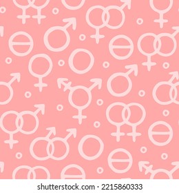 Vector seamless pattern with symbols of genders and sexual orientation. Hand drawn design for wrappings, textile, wallpaper and backgrounds.