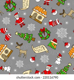 Vector seamless pattern with symbols of happy new year. Cartoon background for use in design, web site, packing, textile, fabric