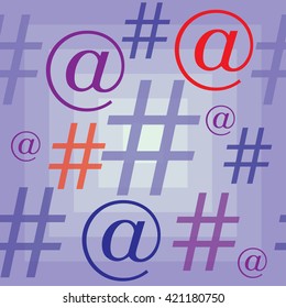 Vector seamless pattern with symbols, the hash-tag and the at