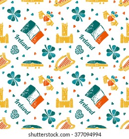 Vector seamless pattern with symbols of Ireland