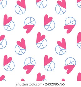 Vector seamless pattern symbols of peace and love. Background for wrapping paper, fabrics, banners, print, cover. 