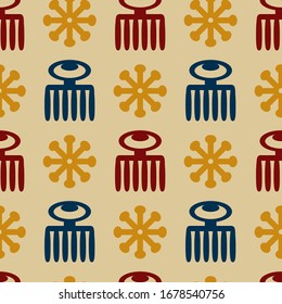 Vector seamless pattern with symbols ritual screen printing of African peoples and tribes . Adinkra characters. Artistic hand painting of fabric and other surfaces.