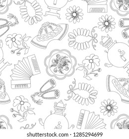 Vector seamless pattern with symbols of Russia on white color. Pattern on the theme of Russia. Background for use in design