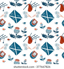 Vector seamless pattern with symbols of Scotland