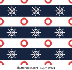 Vector seamless pattern. Symmetrical background, nautical theme. Template for wrapping, backgrounds, fabric, prints, decor, surface.