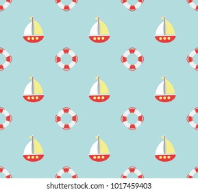 Vector seamless pattern. Symmetrical background, nautical theme. Template for wrapping, backgrounds, fabric, prints, decor, surface.