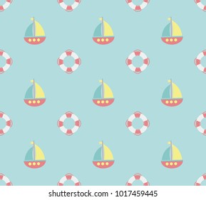Vector seamless pattern. Symmetrical background, nautical theme. Template for wrapping, backgrounds, fabric, prints, decor, surface.