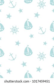 Vector seamless pattern. Symmetrical background, nautical theme. Template for wrapping, backgrounds, fabric, prints, decor, surface.