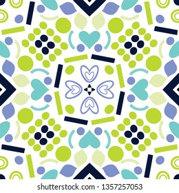 Vector seamless pattern with symmetrical, geometric shapes. 