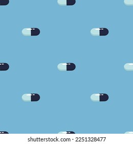 Vector seamless pattern with tablets. The concept of treatment and recovery. A health design element for apps, websites and social networks. Medicinal pills