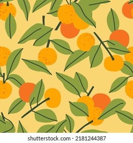 Vector seamless pattern with tangerine fruits. Abstract design for paper, cover, fabric