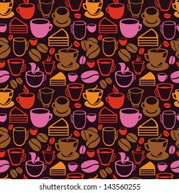 Vector seamless pattern with tea and coffee cups - background in vintage style