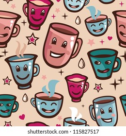 Vector seamless pattern with tea cups - cartoon background