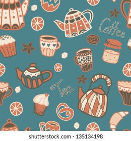 Vector seamless pattern with tea elements