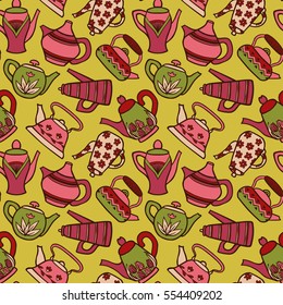 Vector seamless pattern with teapots