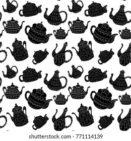 Vector seamless pattern of teapots in Scandinavian style. Used for wallpapers, backgrounds, wrapping paper.