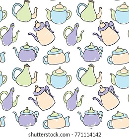 Vector seamless pattern of teapots in Scandinavian style. Used for wallpapers, backgrounds, wrapping paper.
