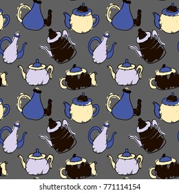 Vector seamless pattern of teapots in Scandinavian style. Used for wallpapers, backgrounds, wrapping paper.