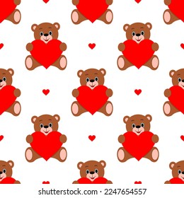Vector seamless pattern. Teddy bear. A heart. Valentine's Day