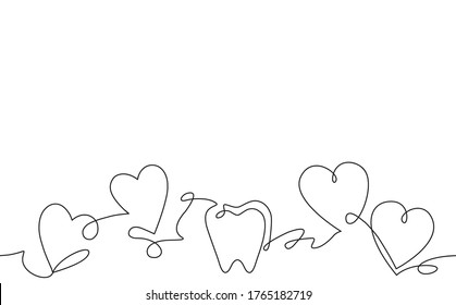 Vector Seamless Pattern with Teeth and Hearts with Space for Text. Continuous Drawing Style. Vector illustration. Can be used as Background for Design Works.