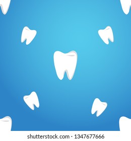 Vector seamless pattern with teeth on a blue background. The pattern of teeth.