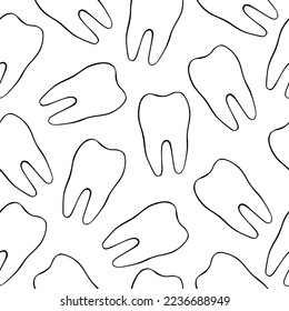 Vector seamless pattern with teeth on a white background. Illustration on the theme of dentistry. The pattern of teeth. Stomatology concept outline illustration