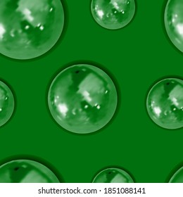 Vector Seamless Pattern Template, Bright Green Color, Clean Drops of Water, Dew Background, Natural Background.