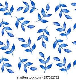 Vector seamless pattern from tender blue watercolor leaves. Good for textile, wrapping paper, card design, desktop, etc.
