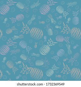 Vector seamless pattern with tender pineapples on a blue background. Can be used for textile, greeting business card background, phone case print