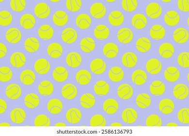 Vector seamless pattern with tennis ball on violet background.Monochrome art illustration for tournament illustration and sport designs.