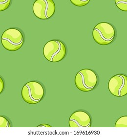 vector seamless pattern of tennis balls on green background