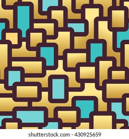 Vector Seamless Pattern for Textile Design. Blue and Golden Print Ornament with Tangled Lines