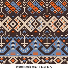 Vector Seamless Pattern for Textile Design. Tribal Aztec Ornament. Mix of Rhombuses and Triangles