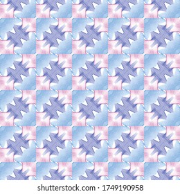 Vector seamless pattern texture background with geometric shapes, colored in blue, pink, purple and white colors.