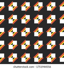Vector seamless pattern texture background with geometric shapes, colored in black, orange, yellow and white colors.