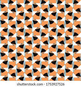 Vector seamless pattern texture background with geometric shapes, colored in orange, blue, black and white colors.