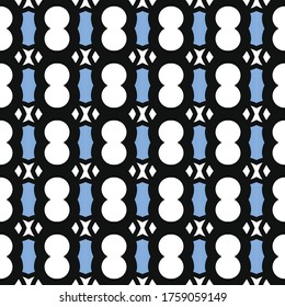 Vector seamless pattern texture background with geometric shapes, colored in blue, black and white colors.