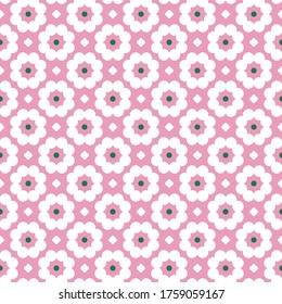 Vector seamless pattern texture background with geometric shapes, colored in pink, white and green colors.