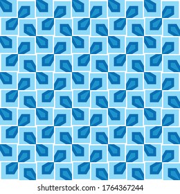 Vector seamless pattern texture background with geometric shapes, colored in blue and white colors.