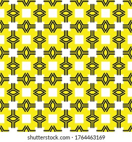 Vector seamless pattern texture background with geometric shapes, colored in yellow, black and white colors.