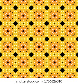 Vector seamless pattern texture background with geometric shapes, gradient colored in yellow, orange, black and white colors.