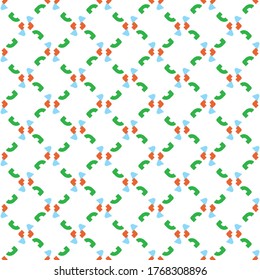 Vector seamless pattern texture background with geometric shapes, colored in green, blue, orange and white colors.