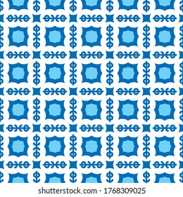 Vector seamless pattern texture background with geometric shapes, colored in blue and white colors.