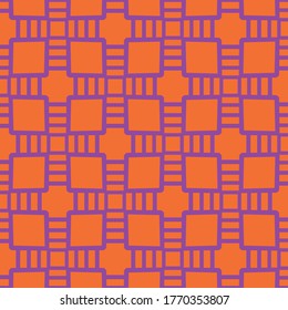 Vector seamless pattern texture background with geometric shapes, colored in orange and violet colors.